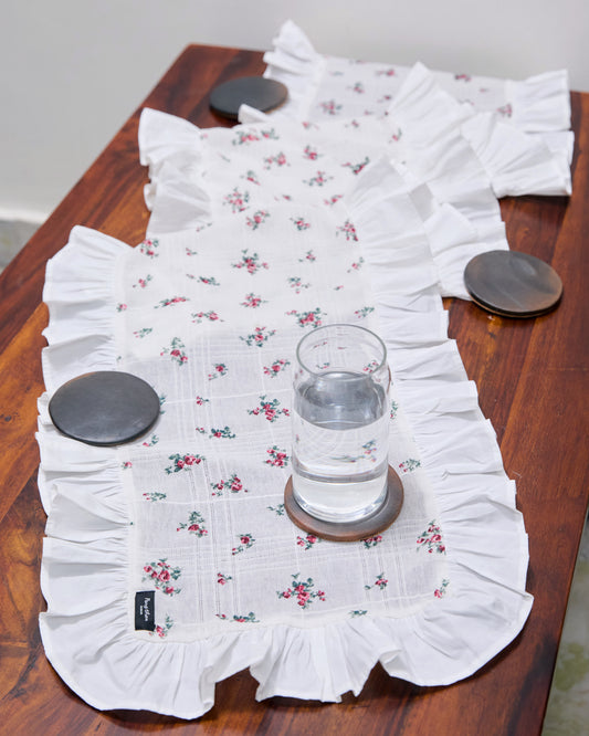 Rosebud Ruffle Cotton Table Runner