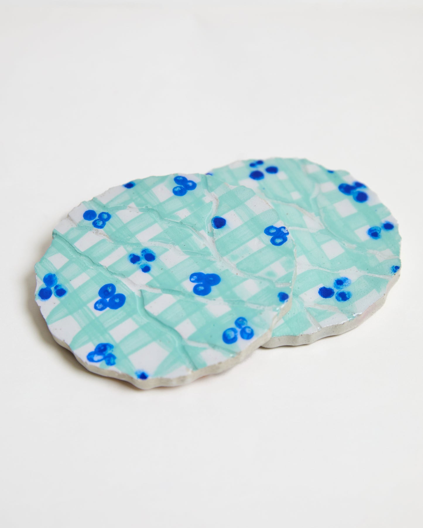 Blueberry Gingham Concrete Coasters (Set of 2)