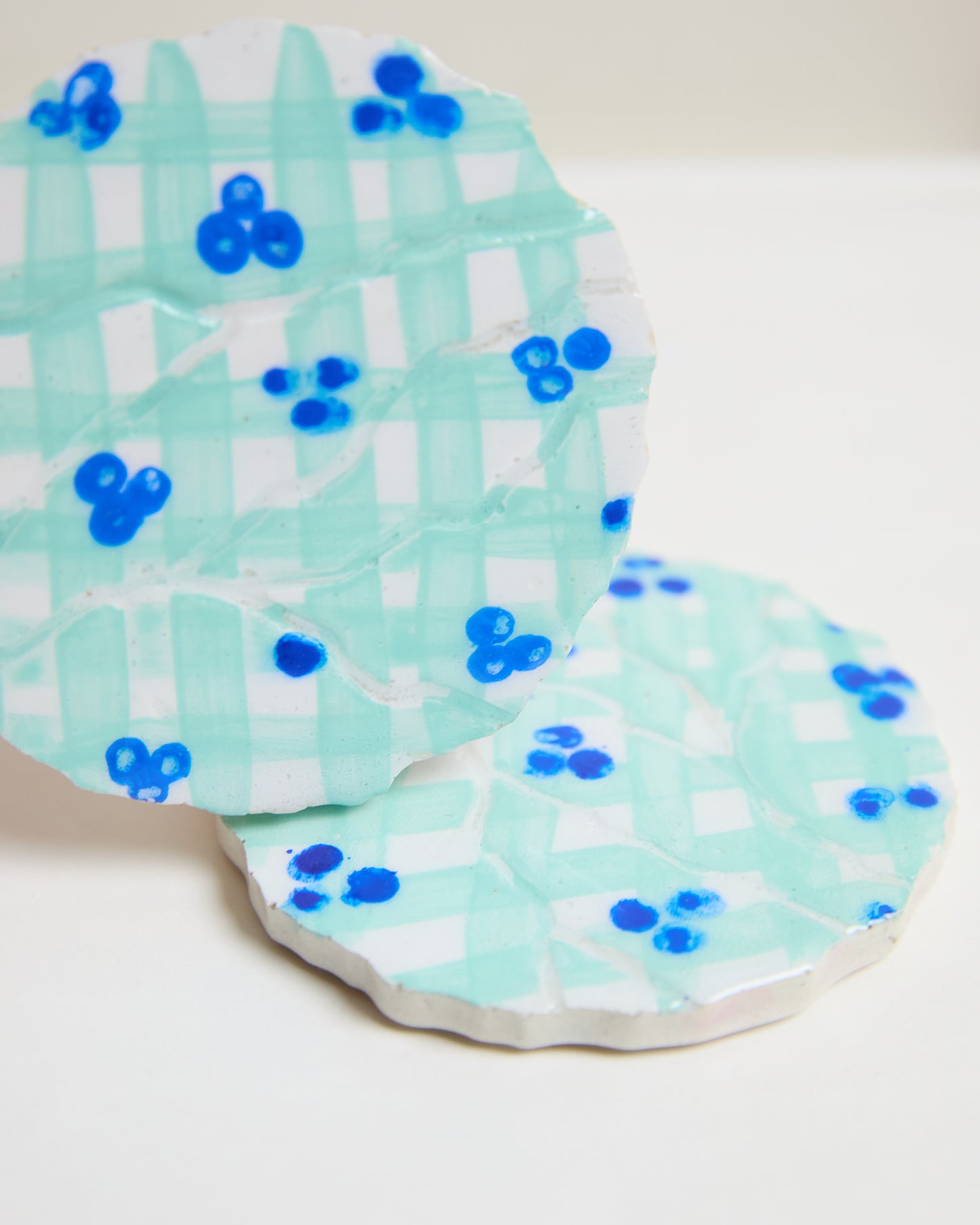 Blueberry Gingham Concrete Coasters (Set of 2)
