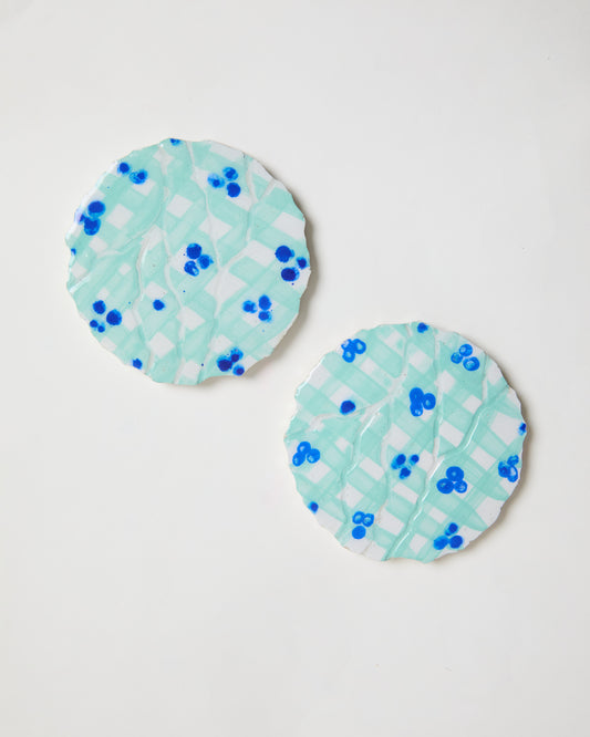 Blueberry Gingham Concrete Coasters (Set of 2)