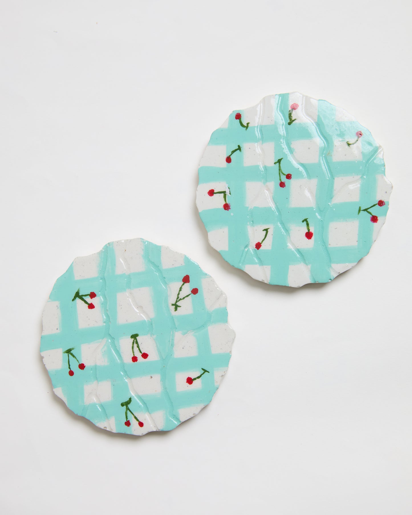 Cherry Gingham Concrete Coasters (Set of 2)