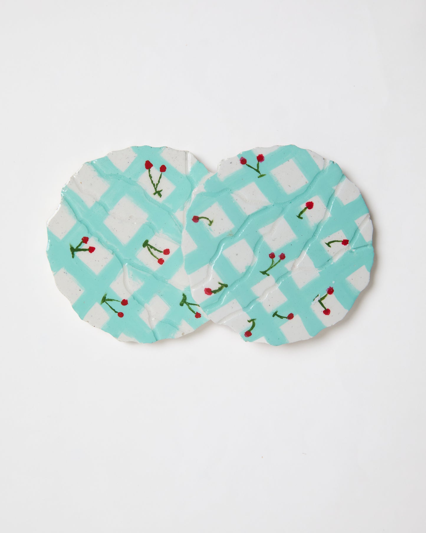 Cherry Gingham Concrete Coasters (Set of 2)