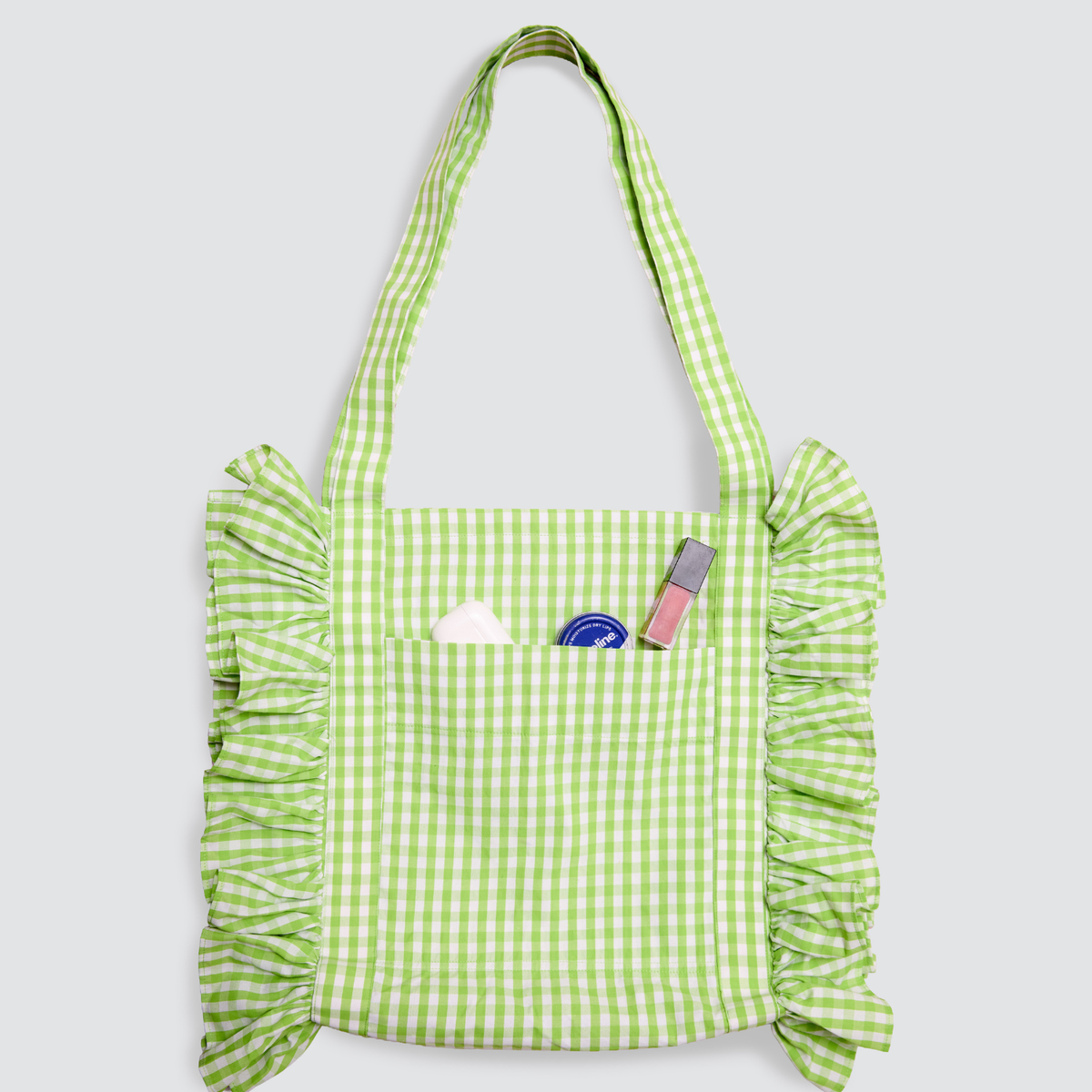 Lime Gingham Ruffle Tote Bag